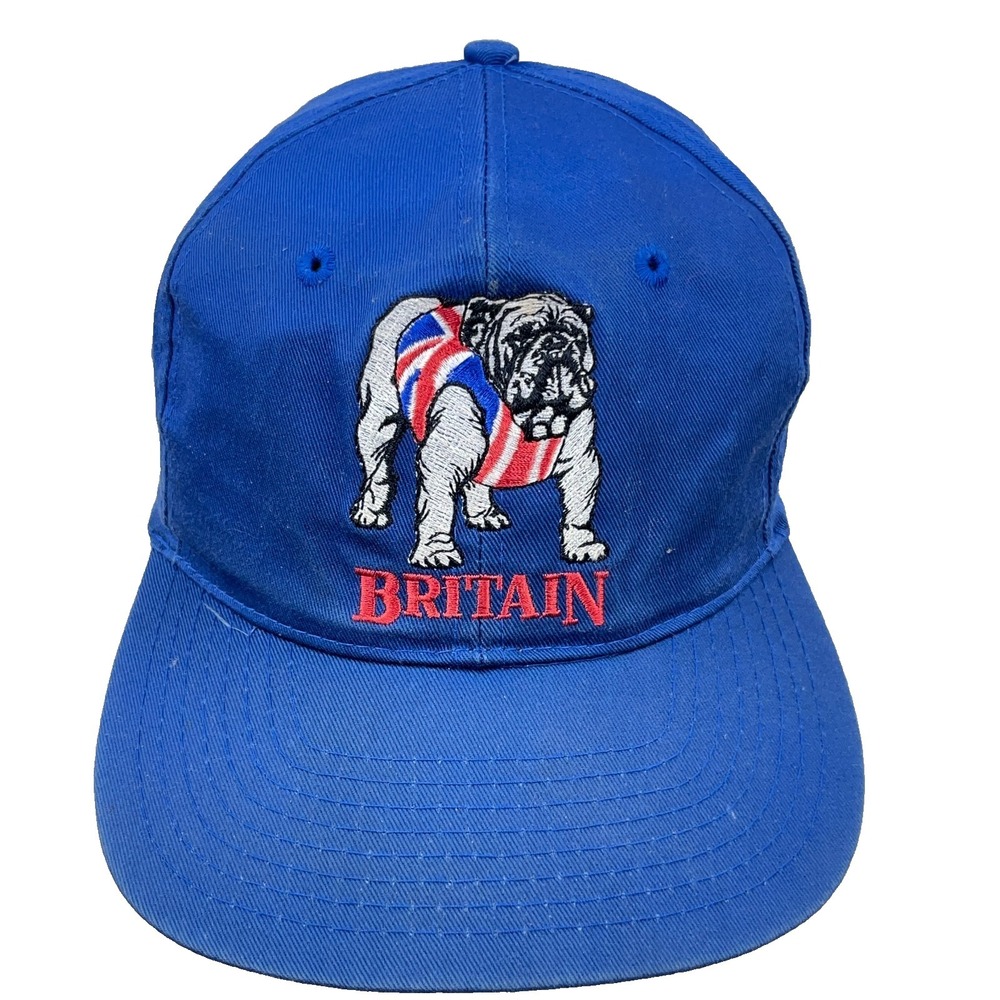 Vintage British Bulldog Hat Cap Snapback Blue Great Britain Dog Twill 90s Mens